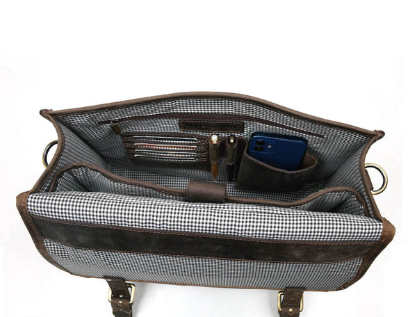 Aaron Leather Goods leather Briefcase & Organizer Combo- Brown - Aaron Leather Goods
