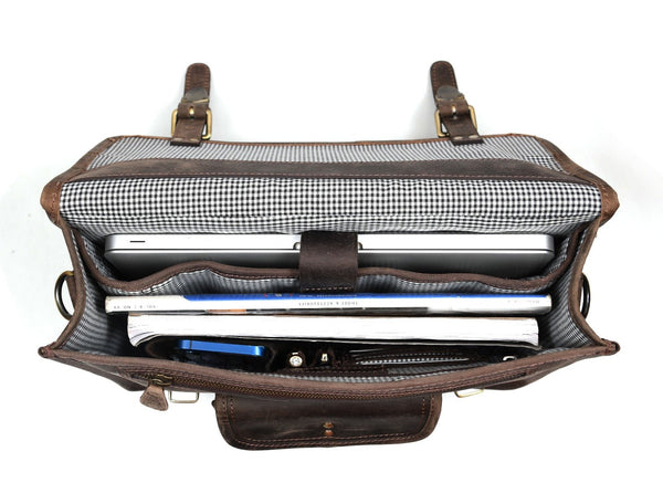 Ancona Leather Office Bag 15" - Brown - Aaron Leather Goods