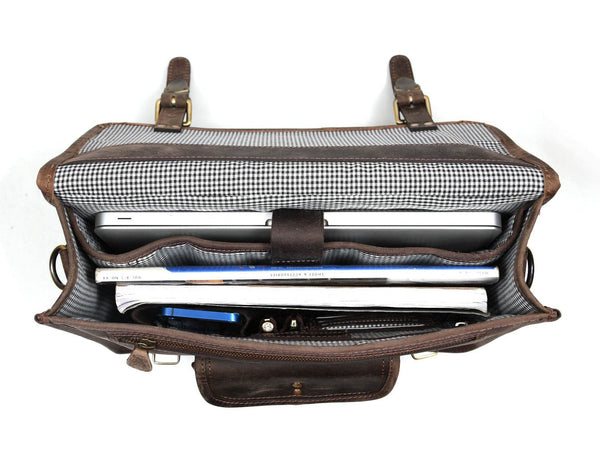 Aaron Leather Goods leather Briefcase & Organizer Combo- Brown - Aaron Leather Goods