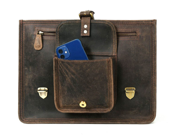 Aaron Leather Goods leather Briefcase & Organizer Combo- Brown - Aaron Leather Goods