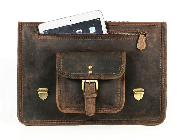 Aaron Leather Goods leather Briefcase & Organizer Combo- Brown - Aaron Leather Goods