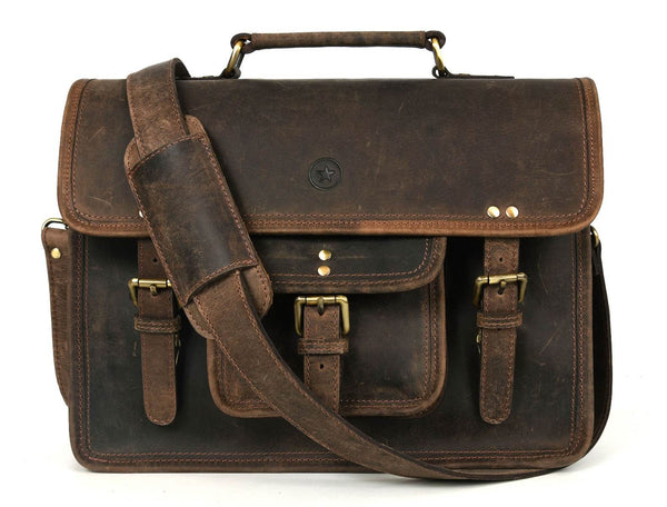 Aaron Leather Goods leather Briefcase & Organizer Combo- Brown - Aaron Leather Goods