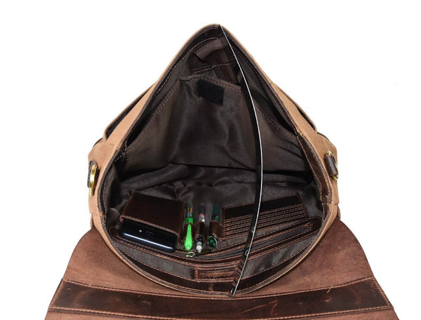 Prato Canvas Messenger Bag - Beige - Aaron Leather Goods