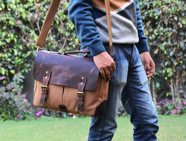 Prato Canvas Messenger Bag - Beige - Aaron Leather Goods