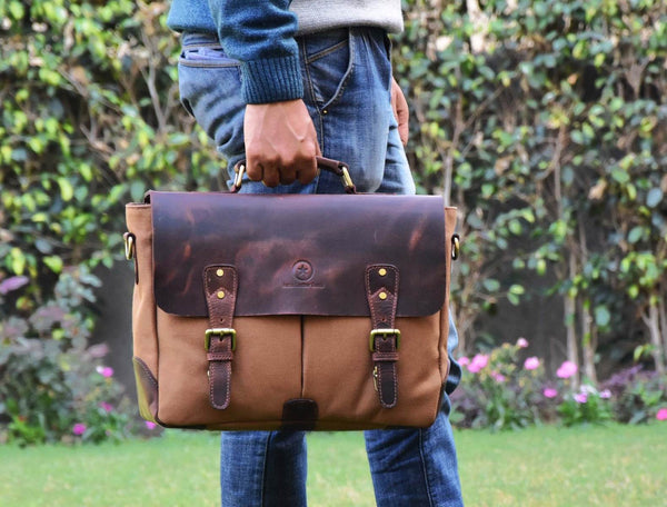 Prato Canvas Messenger Bag - Beige - Aaron Leather Goods