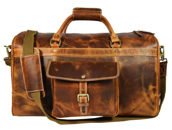 the Leather Duffle Bags - Caramel Brown - Aaron Leather Goods