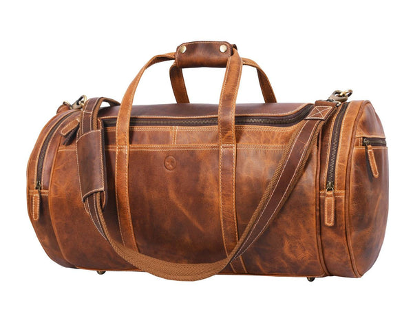 Leather Weekender Bag - light brown - Aaron Leather Goods
