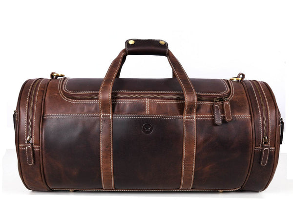Cordoba Leather Barrel Bag - Brown - Aaron Leather Goods