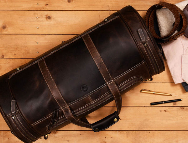 Cordoba Leather Barrel Bag - Brown - Aaron Leather Goods