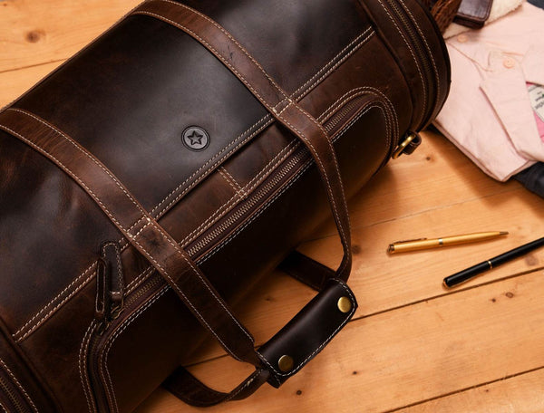 Cordoba Leather Barrel Bag - Brown - Aaron Leather Goods