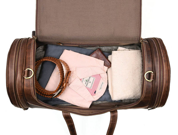 Cordoba Leather Barrel Bag - Brown - Aaron Leather Goods