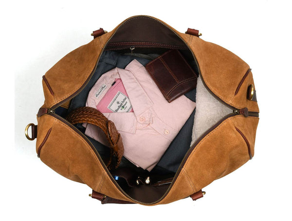 Pomona Leather Suede Weekender Bag - Brown - Aaron Leather Goods
