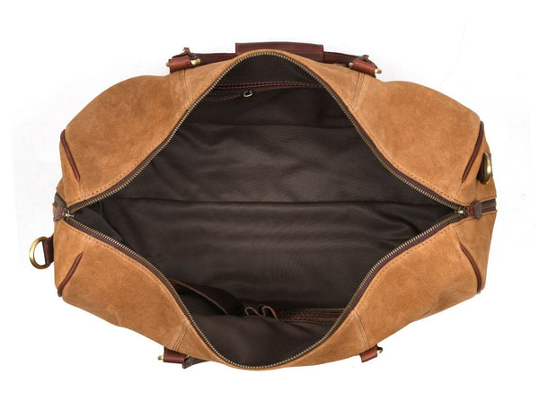 Pomona Leather Suede Weekender Bag - Brown - Aaron Leather Goods