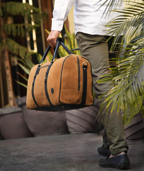 Vermont Leather Suede Weekender Bag - Brown - Aaron Leather Goods
