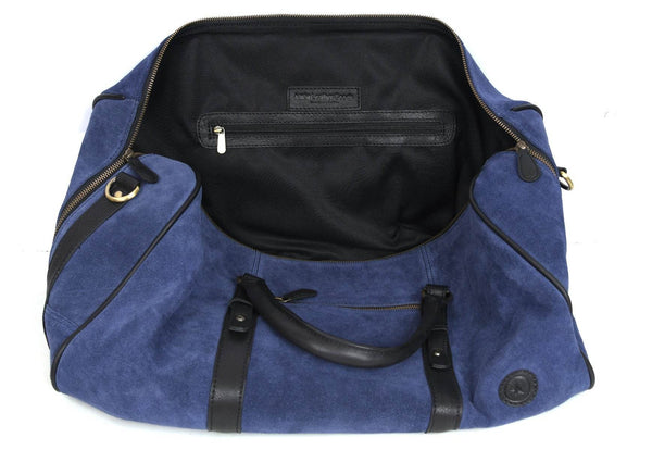 Pomona Leather Suede Weekender Bag - Blue - Aaron Leather Goods