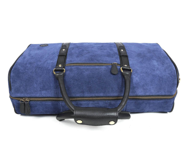 Pomona Leather Suede Weekender Bag - Blue - Aaron Leather Goods