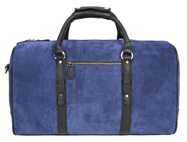 Pomona Leather Suede Weekender Bag - Blue - Aaron Leather Goods