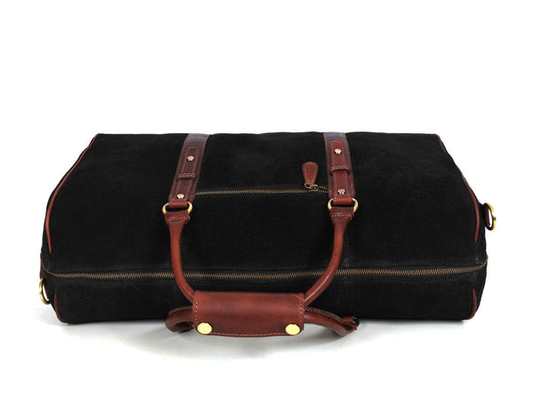Pomona Leather Suede Weekender Bag - Black - Aaron Leather Goods