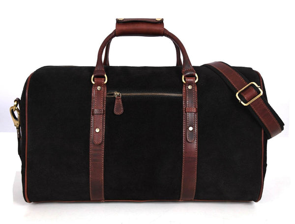 Pomona Leather Suede Weekender Bag - Black - Aaron Leather Goods