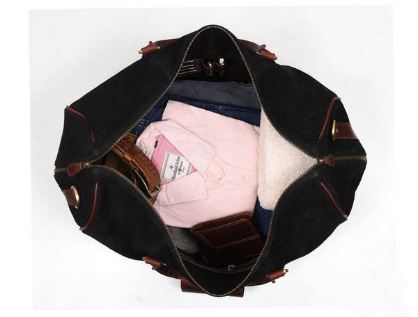 Pomona Leather Suede Weekender Bag - Black - Aaron Leather Goods