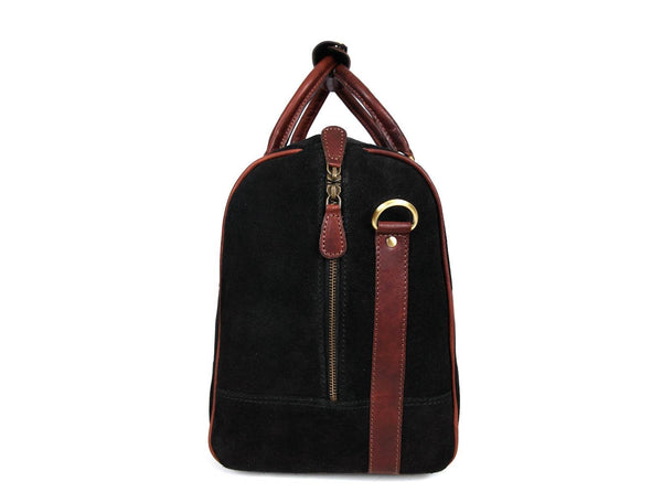 Pomona Leather Suede Weekender Bag - Black - Aaron Leather Goods