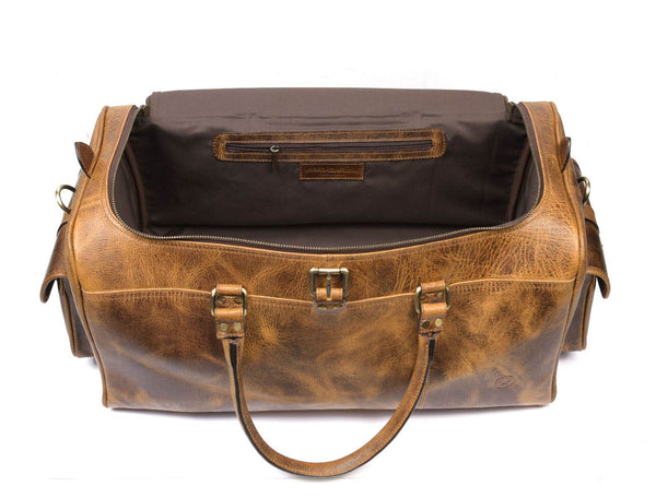 Acoma Leather Travel Bag - Caramel (TB-20 ) - Aaron Leather Goods