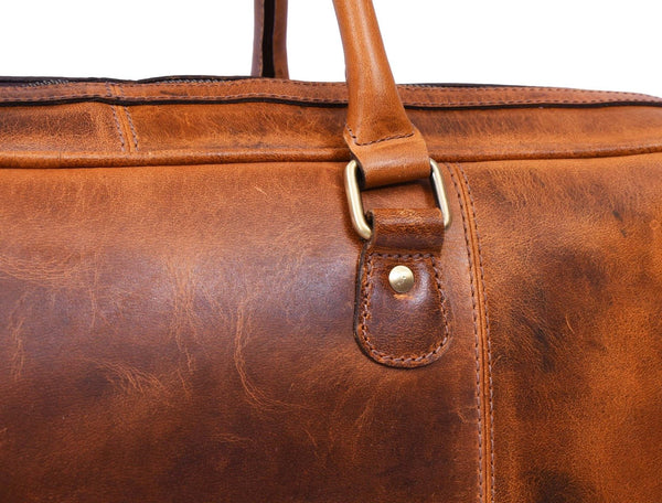 Algiers Leather Duffle Bag 18" - Caramel Brown - Aaron Leather Goods