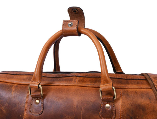 Algiers Leather Duffle Bag 18" - Caramel Brown - Aaron Leather Goods