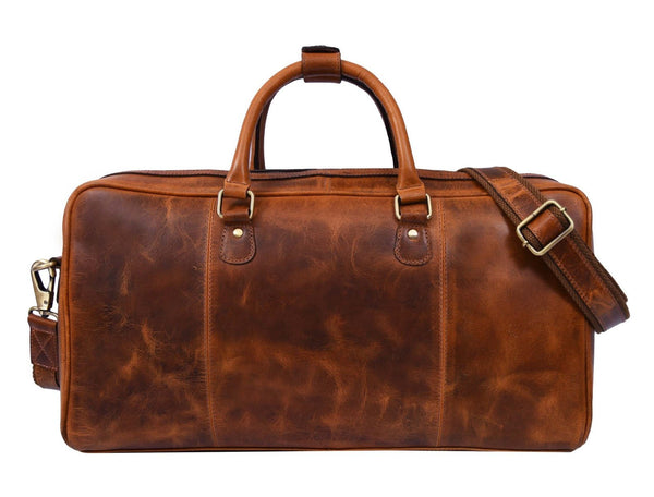 Algiers Leather Duffle Bag 18" - Caramel Brown - Aaron Leather Goods