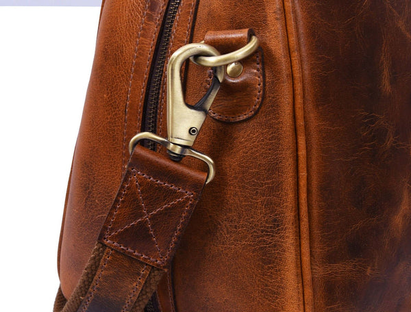 Algiers Leather Duffle Bag 18" - Caramel Brown - Aaron Leather Goods