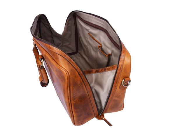 Algiers Leather Duffle Bag 18" - Caramel Brown - Aaron Leather Goods