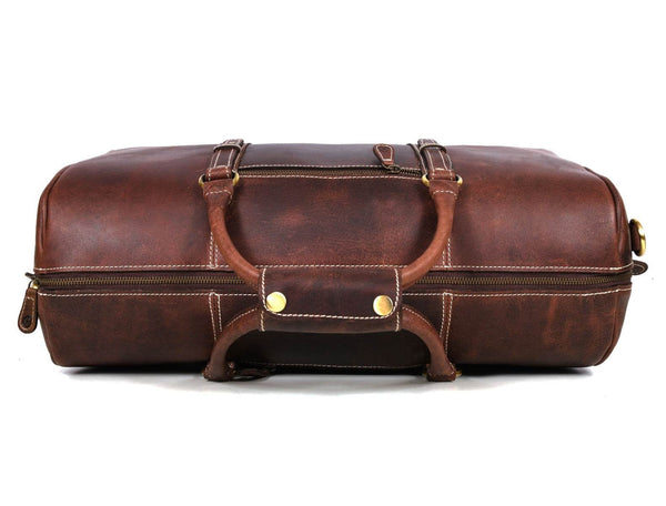 Taranto Leather Weekender Bag - Tan - Aaron Leather Goods