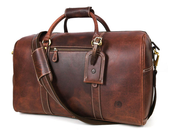 Taranto Leather Weekender Bag - Tan - Aaron Leather Goods