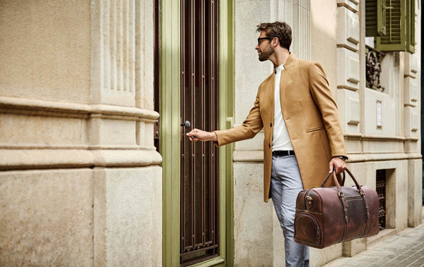 Taranto Leather Weekender Bag - Tan - Aaron Leather Goods