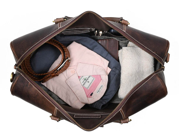 Austin Leather Overnight Bag with Wallet & Toiletry Bag Combo - Dark Brown - Aaron Leather Goods