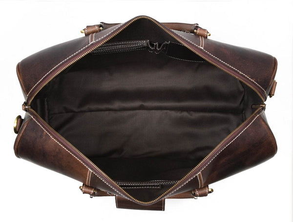 Austin Leather Overnight Bag with Wallet & Toiletry Bag Combo - Dark Brown - Aaron Leather Goods