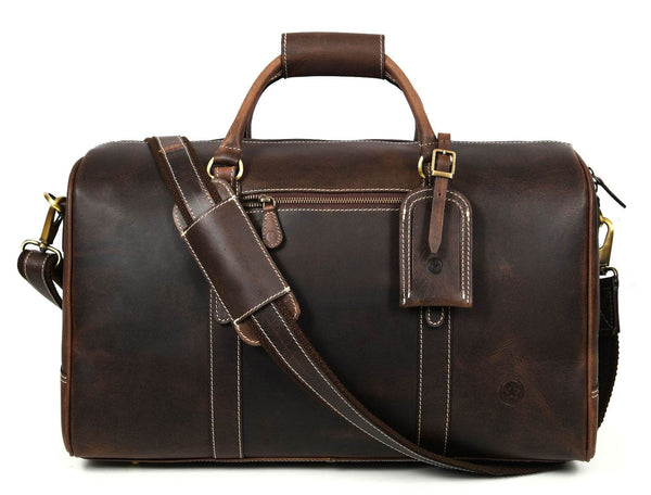 Austin Leather Overnight Bag with Wallet & Toiletry Bag Combo - Dark Brown - Aaron Leather Goods