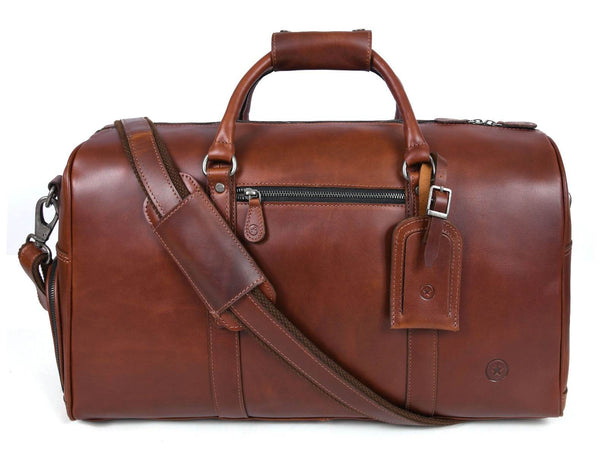 Austin Leather Overnight Bag - Walnut - Aaron Leather Goods