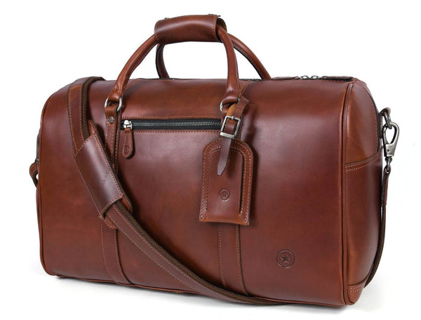 Austin Leather Overnight Bag - Walnut - Aaron Leather Goods