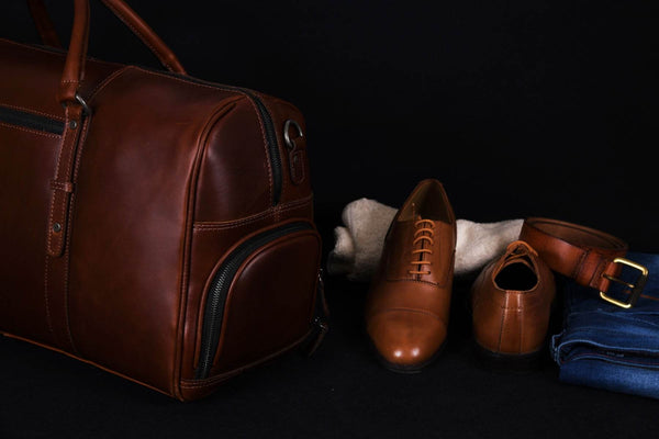 Austin Leather Overnight Bag - Walnut - Aaron Leather Goods
