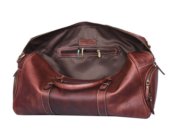 Arezzo Leather Overnight Bag - Walnut Brown - Aaron Leather Goods