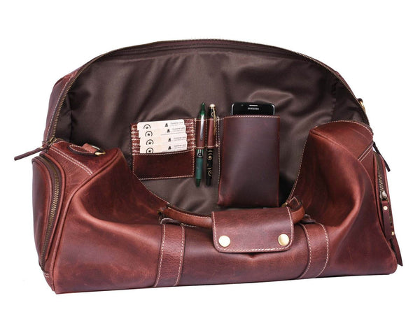 Arezzo Leather Overnight Bag - Walnut Brown - Aaron Leather Goods