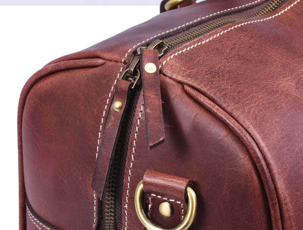 Arezzo Leather Overnight Bag - Walnut Brown - Aaron Leather Goods