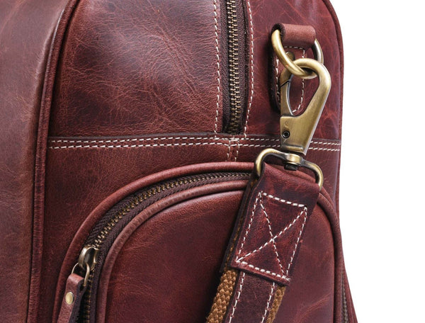 Arezzo Leather Overnight Bag - Walnut Brown - Aaron Leather Goods