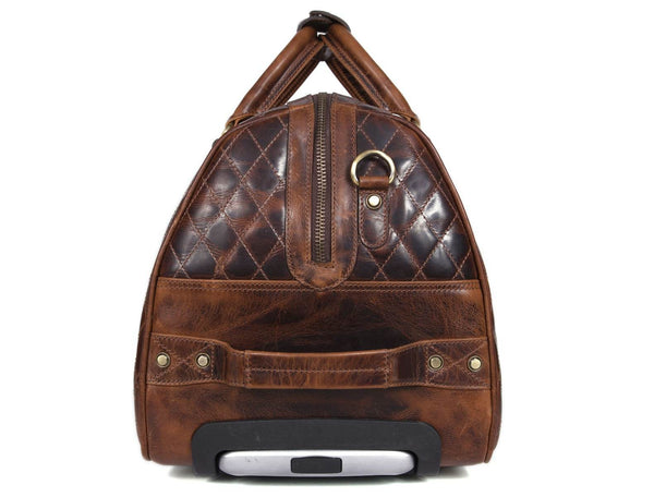 Ascend Quilted Leather Trolley Bag- Brown - Aaron Leather Goods