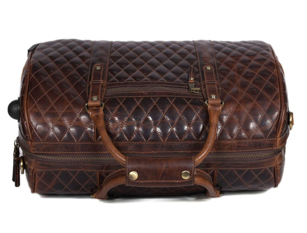 Ascend Quilted Leather Trolley Bag- Brown - Aaron Leather Goods