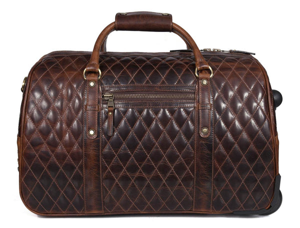 Ascend Quilted Leather Trolley Bag- Brown - Aaron Leather Goods