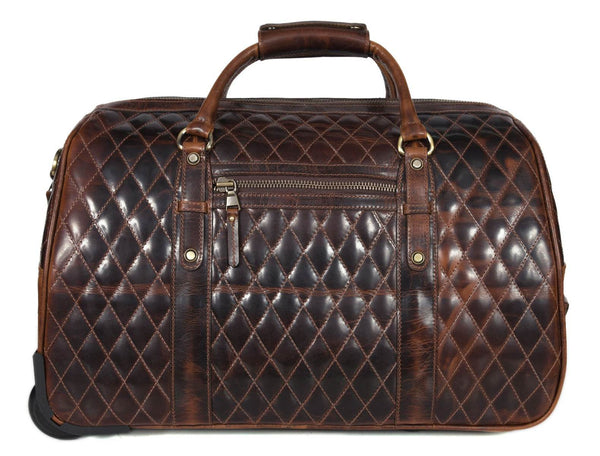 Ascend Quilted Leather Trolley Bag- Brown - Aaron Leather Goods