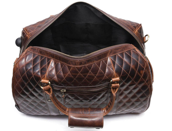 Ascend Quilted Leather Trolley Bag- Brown - Aaron Leather Goods
