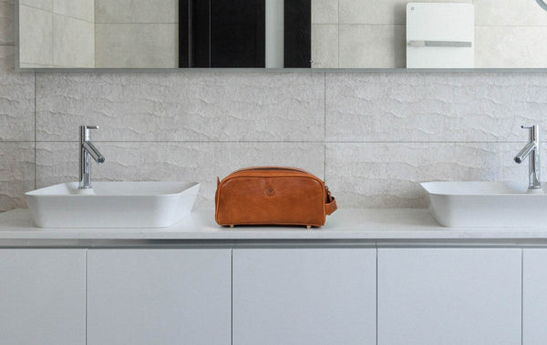 Omaha Leather Toiletry Bag - Tawny Brown - Aaron Leather Goods